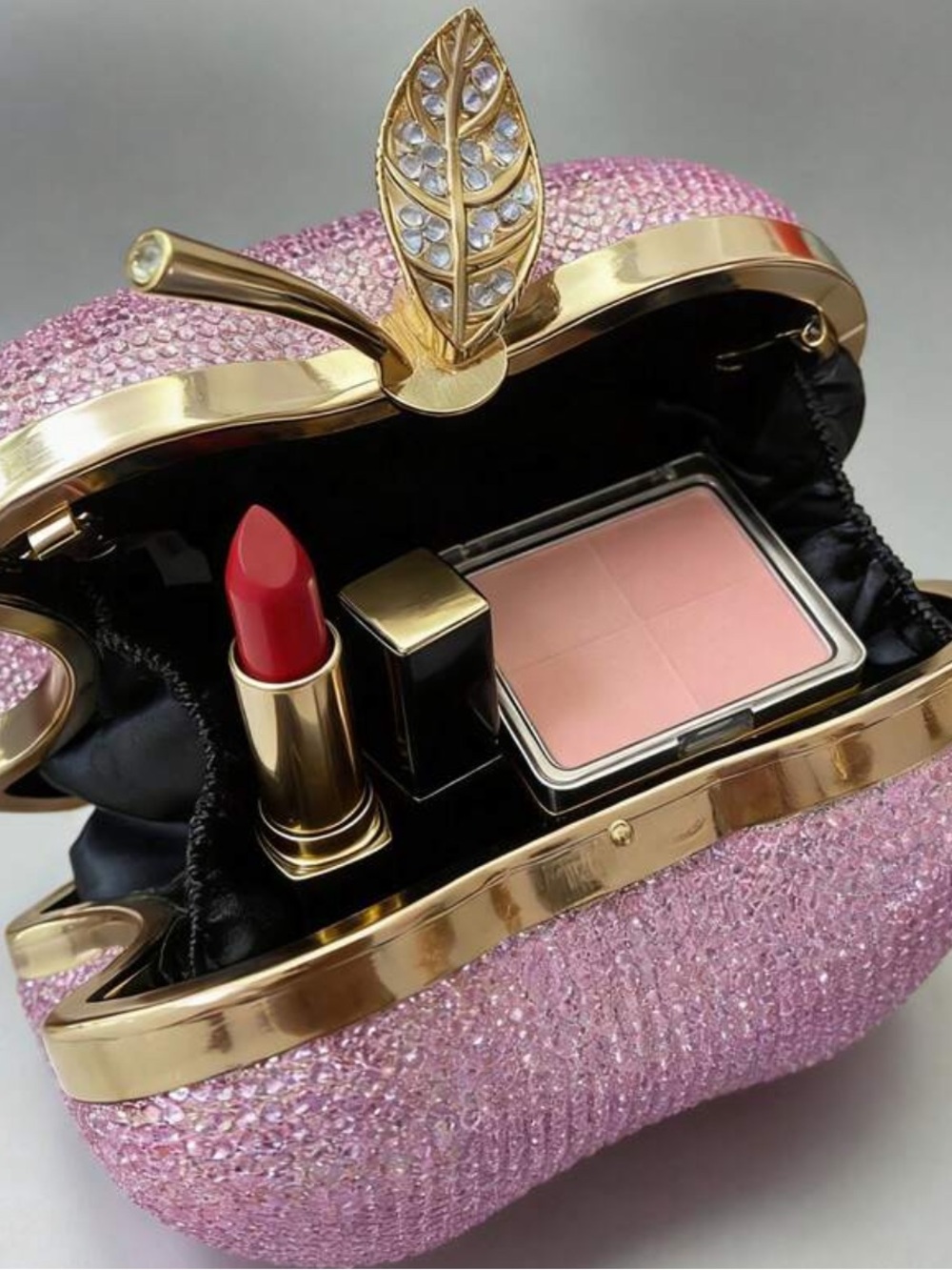 Pink Crystal Apple Clutch Handbag - Picture 9 of 10